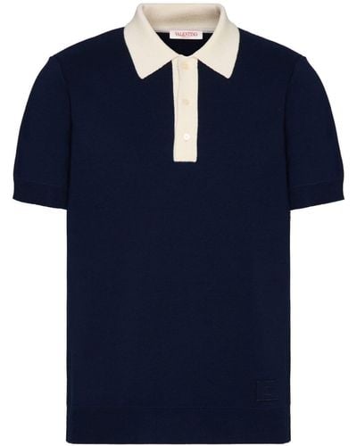 Valentino Garavani Contrast-trim Fine-knit Polo Shirt - Blue