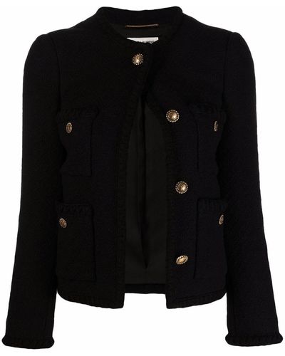 Saint Laurent Logo-button Tweed Jacket - Black