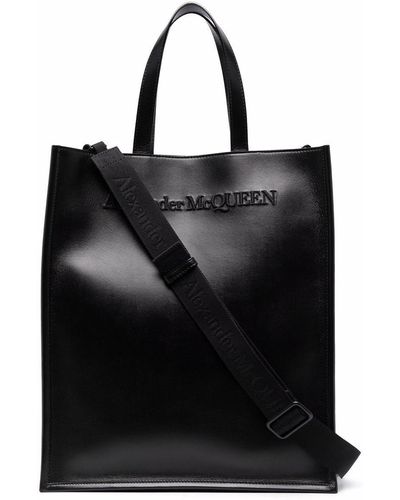 Alexander McQueen Bolso shopper con logo bordado - Negro