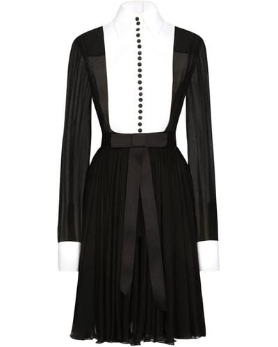 Dolce & Gabbana Bib-collar Silk-blend Shirtdress - Black