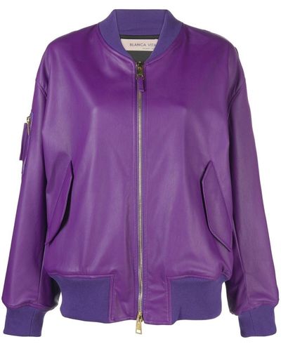 Blanca Vita Faux-leather Bomber Jacket - Purple