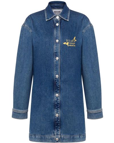 Moschino Jeans Slogan-embroidered Denim Shirtdress - Blue