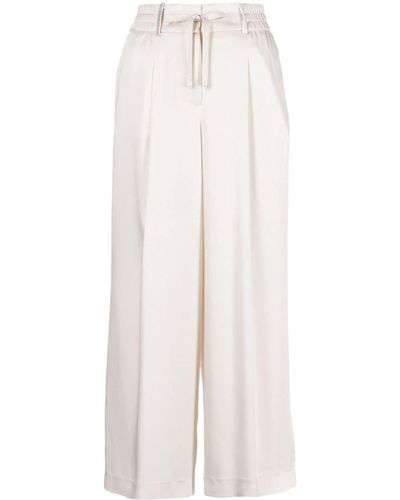 Peserico Cropped Satin Wide-leg Trousers - White