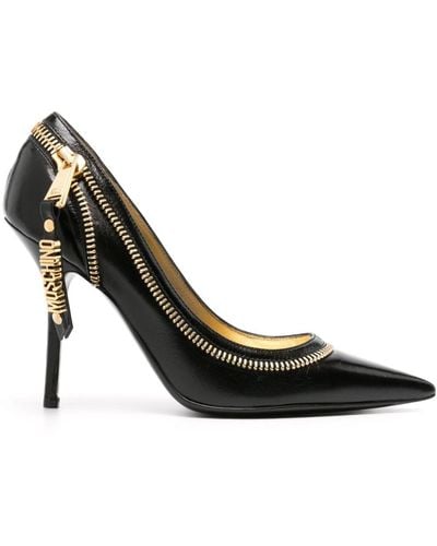 Moschino Zip-detailing Leather Court Shoes - Black