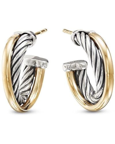 David Yurman 18kt Yellow Gold And Sterling Silver Crossover Hoop Earrings - Metallic