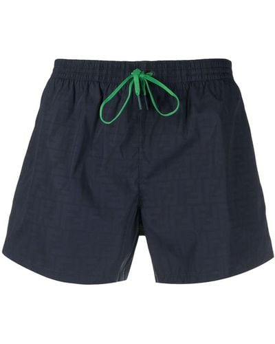 Fendi Monogram-pattern Drawstring Swim Shorts - Blue