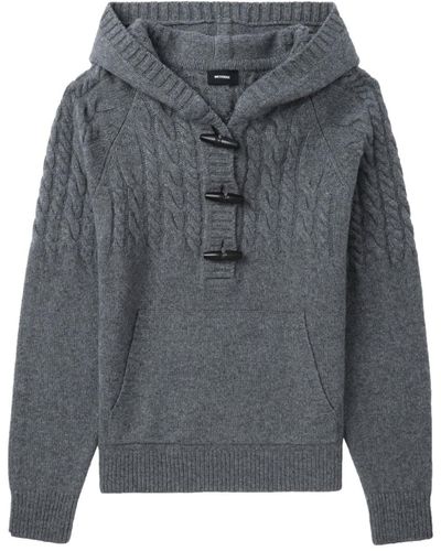 we11done Buttoned Knitted Hoodie - Gray