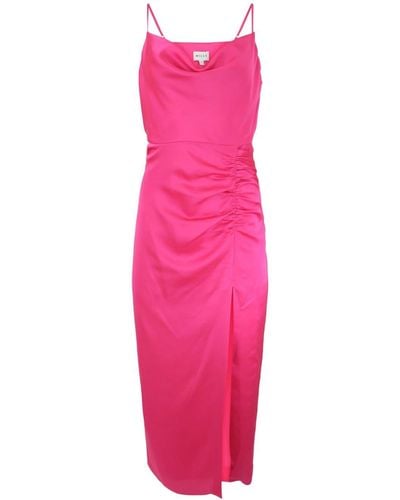 MILLY Lilliana Satin-finish Ruched Slip Dress - Pink