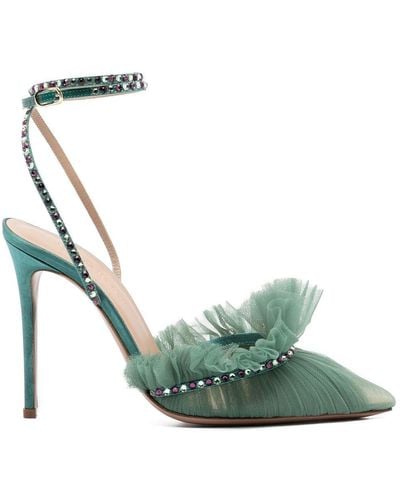 Andrea Wazen Tulle 95mm Embellished Sandals - Green