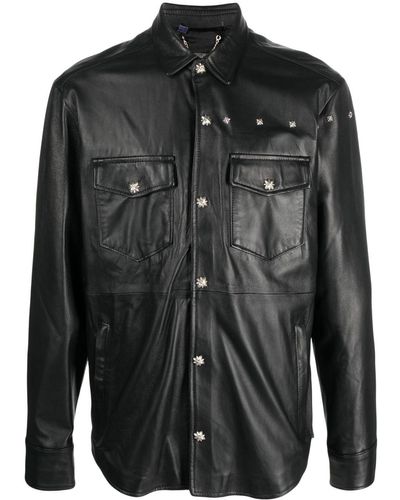 John Richmond Long-sleeve Leather Shirt - Black