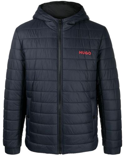 HUGO Logo-print Hooded Padded Jacket - Blue