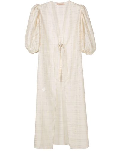 Adriana Degreas Kariertes Kleid mit V-Ausschnitt - Weiß