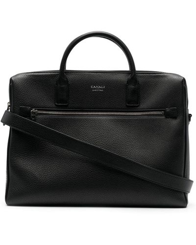 Canali Tumbled Leather Laptop Bag - Black