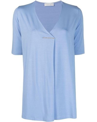 Le Tricot Perugia T-Shirt mit Ziernähten - Blau