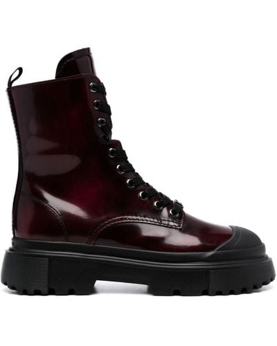Hogan H619 Leather Combat Boots - Black