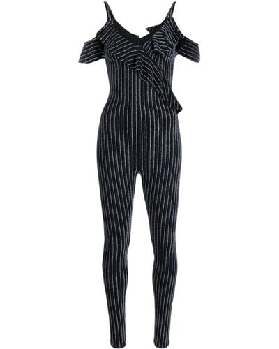 DSquared² Ruffled Glitter-stripes V-neck Jumpsuit - Black