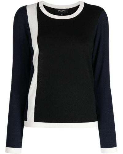 Paule Ka Stripe-detail Round-neck Sweater - Black