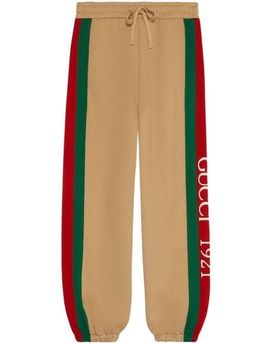 Gucci Pantaloni Felpati In Jersey Di Cotone Con Web - Marrone