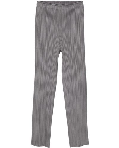 Pleats Please Issey Miyake Pleated Cropped Pants - Gray