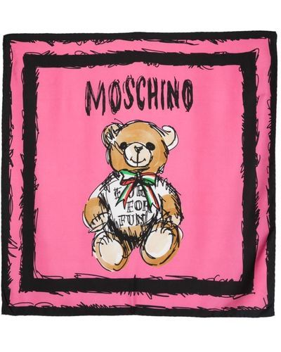 Moschino Seidenschal mit Teddy-Print - Pink