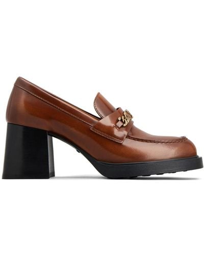 Tod's Loafers In Leather With Heel - Brown