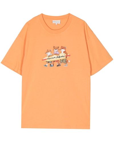 Maison Kitsuné Surfing Foxes T-Shirt - Orange