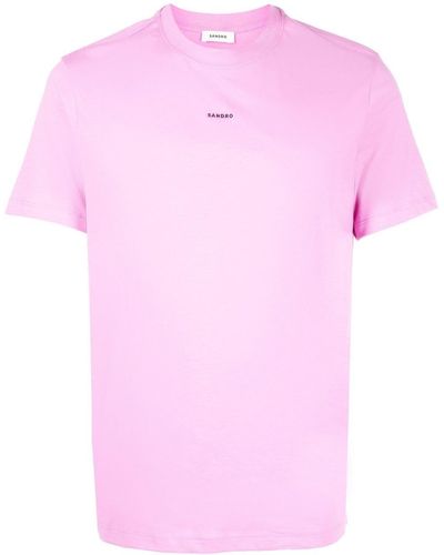 Sandro T-Shirt mit Logo-Stickerei - Pink