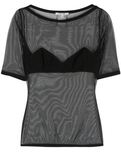 Nensi Dojaka Bra-effect-panel mesh T-shirt - Schwarz
