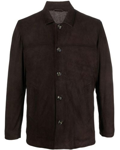 Barba Napoli Leather Button-up Jacket - Black
