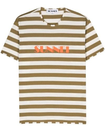 Sunnei Logo-printed Striped T-shirt - Grey