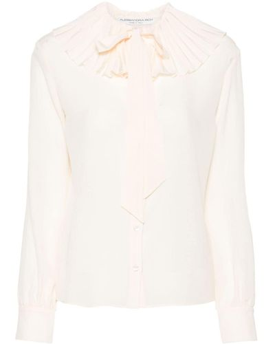 Alessandra Rich Blouse en soie à plis - Blanc