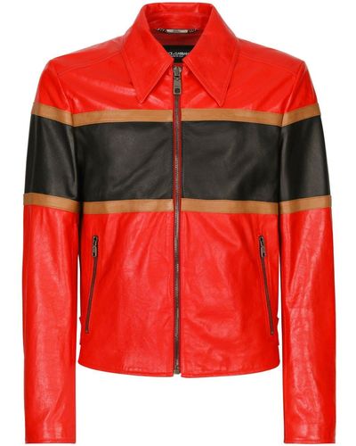Dolce & Gabbana Striped Leather Shirt Jacket - Red