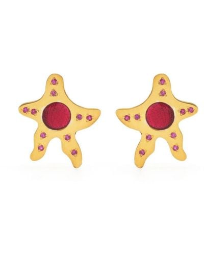 Liya Star-shaped Enamel-detail Earrings - Metallic