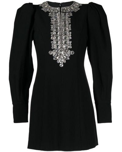 Andrew Gn Crystal-embellished Puff-sleeve Minidress - Black