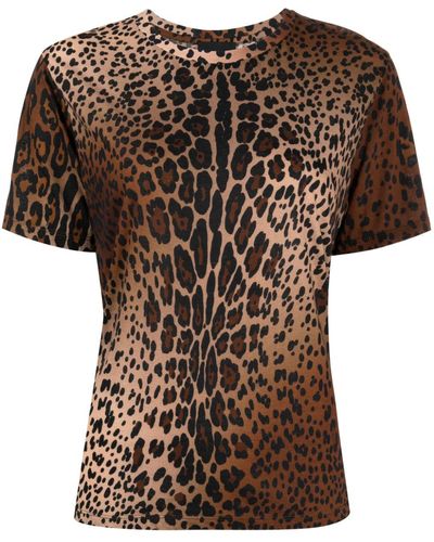 Cynthia Rowley T-shirt en coton à imprimé léopard - Marron