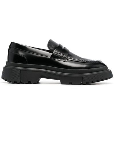 Hogan Leather Ridged-sole Loafers - Black