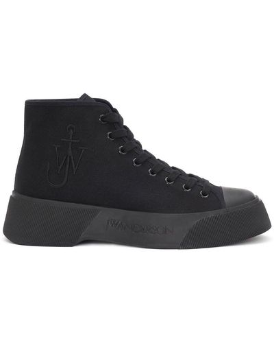 JW Anderson Logo Embroidery Canvas Trainers - Black