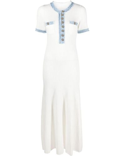 Sandro Denim-trim Knitted Maxi Dress - White