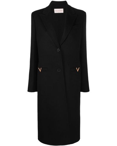 Valentino Garavani Logo-plaque Single-breasted Coat - Black