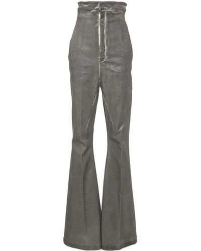 Rick Owens Coated Pressed-crease Flared Trousers - Grey