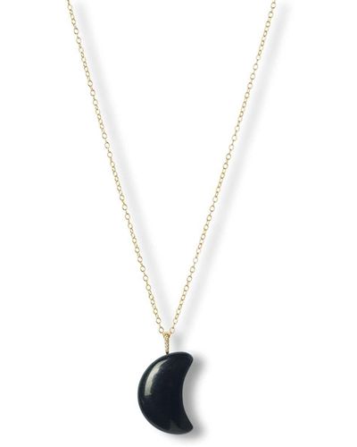 The Alkemistry 18kt Yellow Gold Iqra Moon Diamond And Black Obsidian Crystal Necklace - White