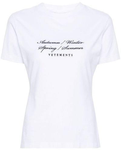 Vetements Slogan-embroidered Cotton T-shirt - White
