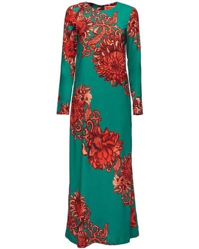 La DoubleJ Floral-print Long-sleeved-dress - Green