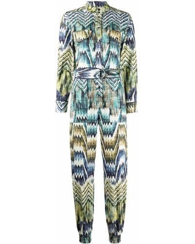 Chufy Patterned Belted Jumpsuit - Green