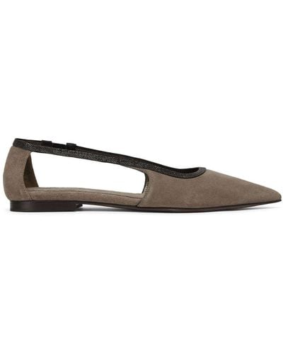 Brunello Cucinelli Monili-trim Cut-out Ballerina Shoes - Grey
