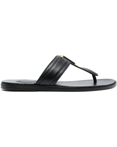 Tom Ford Leather Flip Flops With Logo Plaque - Black