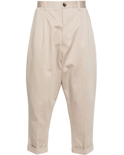 Ami Paris Pleat-detail Cotton Trousers - Natural