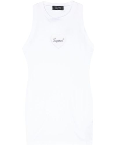 DSquared² Logo-embellished Cotton Mini Dress - White