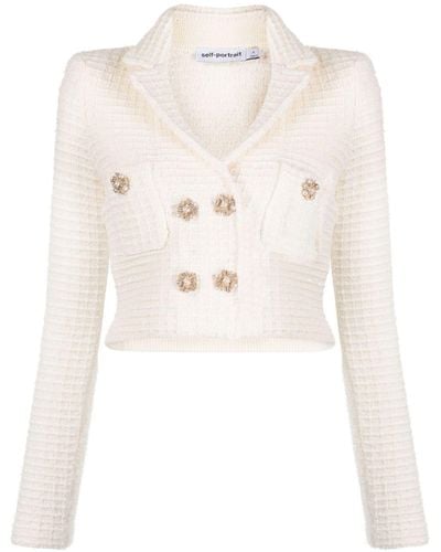 Self-Portrait Cropped Textured-knit Jacket - Natural