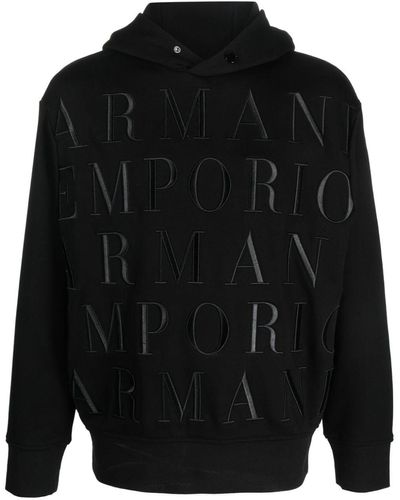 Emporio Armani Logo Cotton Hoodie - Black